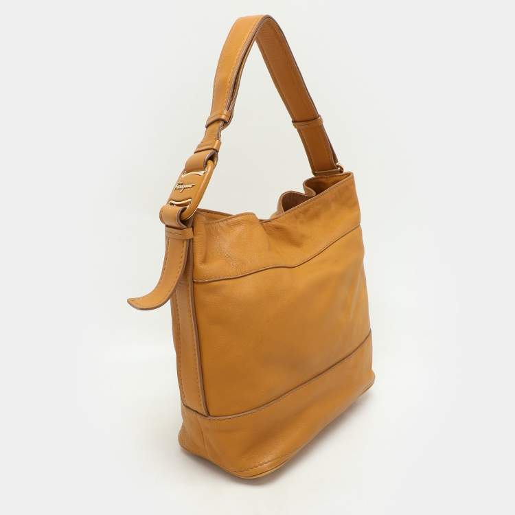Pre Owned Salvatore Ferragamo Mustard Leather Hobo