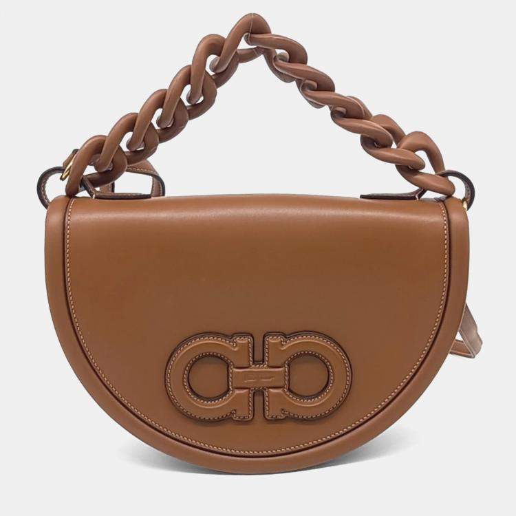 Pre Owned Salvatore Ferragamo Brown Leather Aura Bag