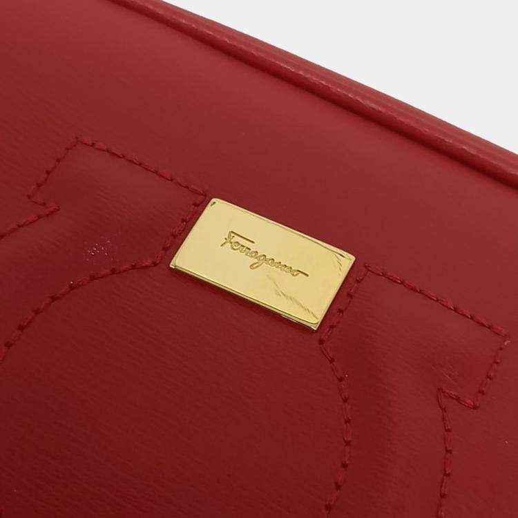 Pre Owned Salvatore Ferragamo Red Leather Gancini Crossbody Bag