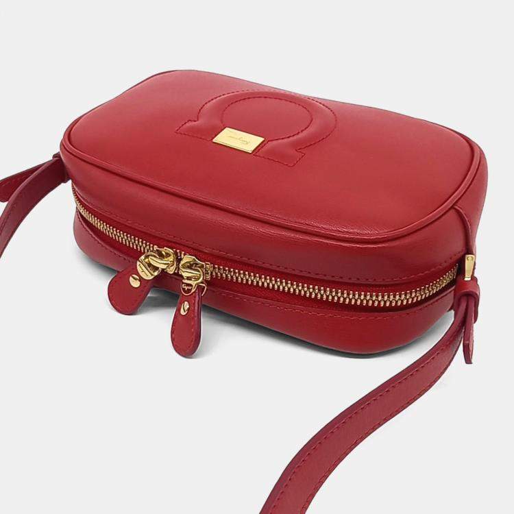 Pre Owned Salvatore Ferragamo Red Leather Gancini Crossbody Bag