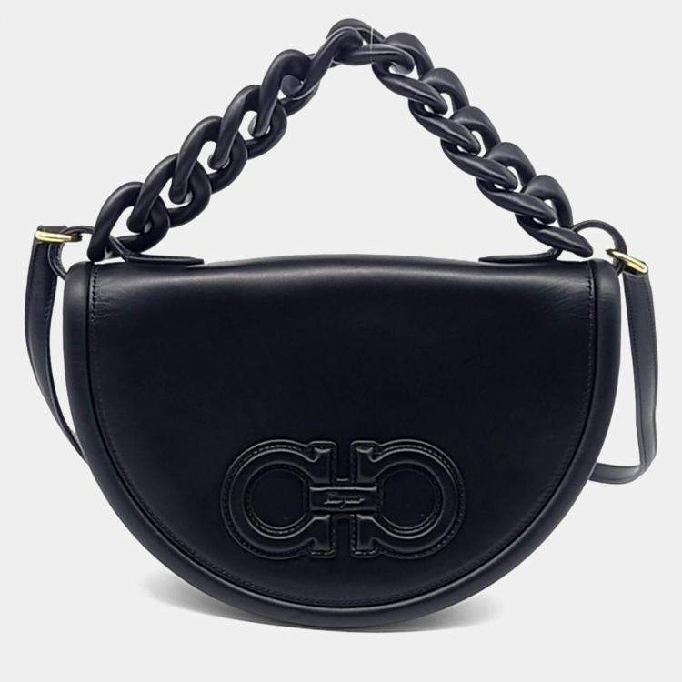 Pre Owned Salvatore Ferragamo Black Leather Aura Bag