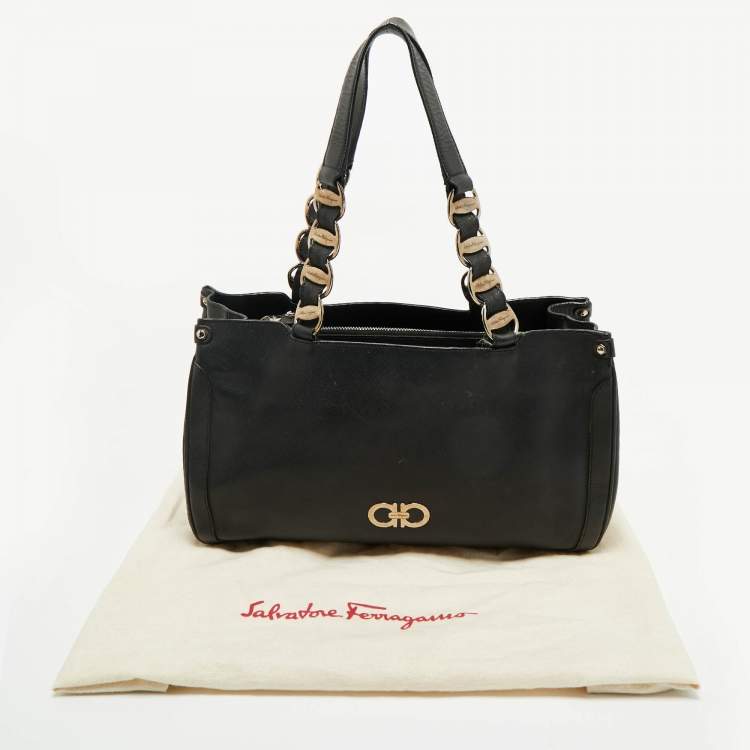 Pre Owned Salvatore Ferragamo Black Leather Chain Tote