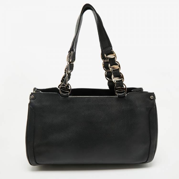 Pre Owned Salvatore Ferragamo Black Leather Chain Tote