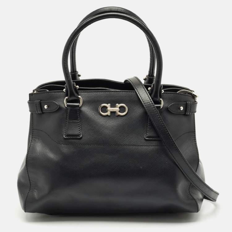 Pre Owned Salvatore Ferragamo Black Leather Beky Tote