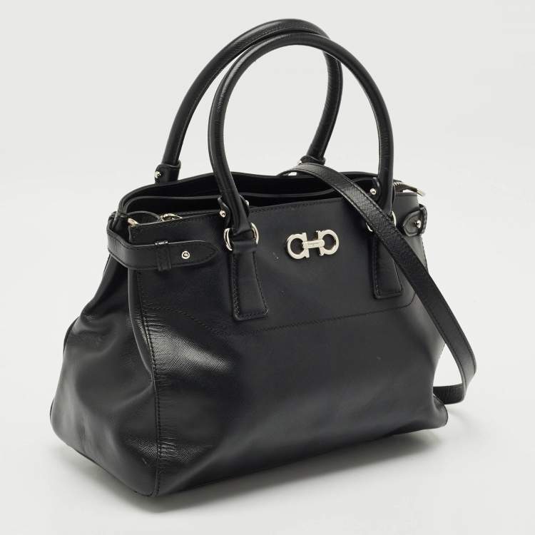 Pre Owned Salvatore Ferragamo Black Leather Beky Tote