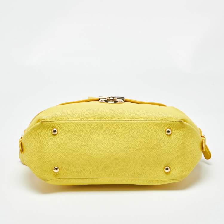 Pre Owned Salvatore Ferragamo Yellow Leather Medium Fiamma Satchel