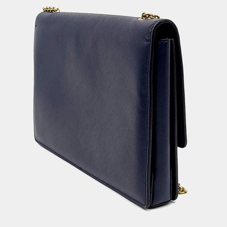 Pre Owned Salvatore Ferragamo Navy Blue Leather Genie Crossbody Bag