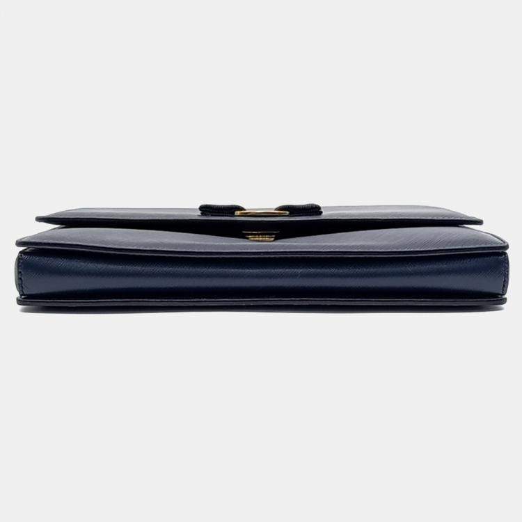 Pre Owned Salvatore Ferragamo Navy Blue Leather Genie Crossbody Bag