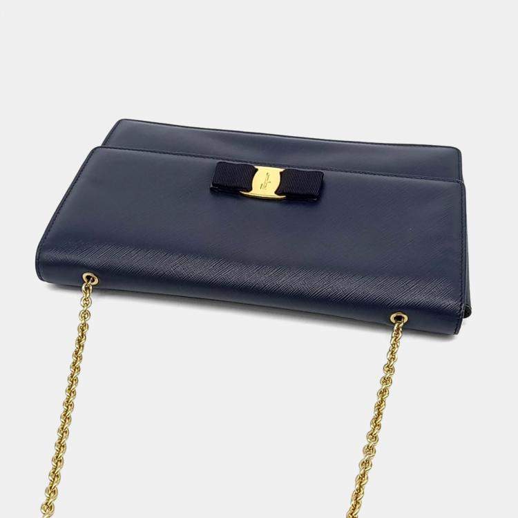 Pre Owned Salvatore Ferragamo Navy Blue Leather Genie Crossbody Bag