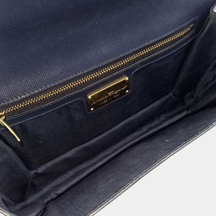 Pre Owned Salvatore Ferragamo Navy Blue Leather Genie Crossbody Bag