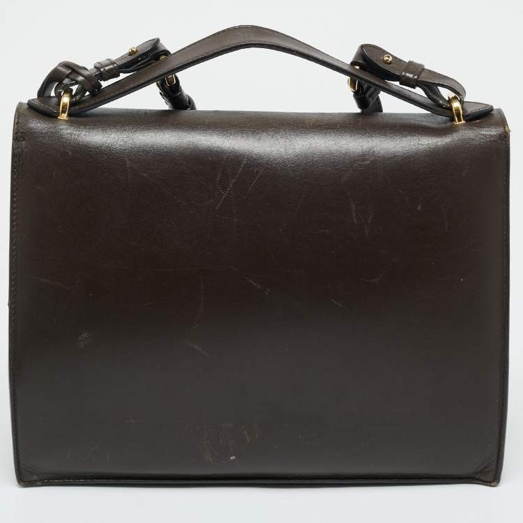 Pre Owned Salvatore Ferragamo Dark Brown Leather Marisol Top Handle Bag