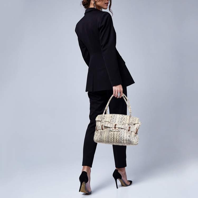 Pre Owned Salvatore Ferragamo White/Grey Python Apollonia Bag