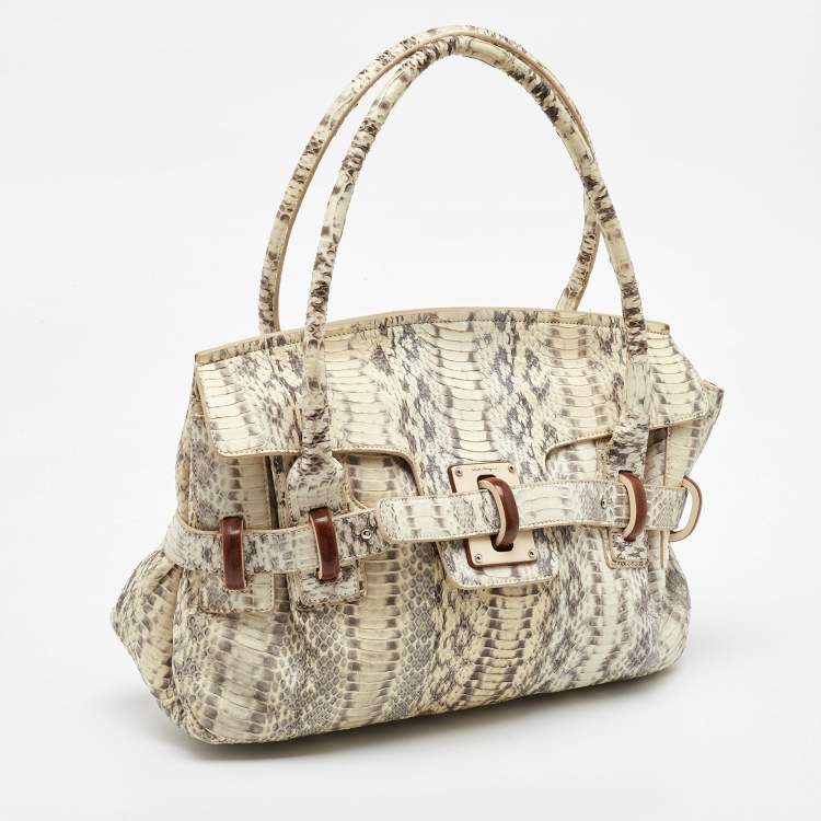 Pre Owned Salvatore Ferragamo White/Grey Python Apollonia Bag