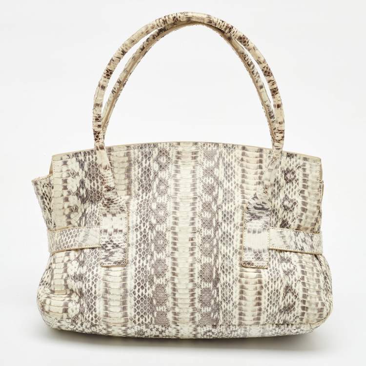 Pre Owned Salvatore Ferragamo White/Grey Python Apollonia Bag