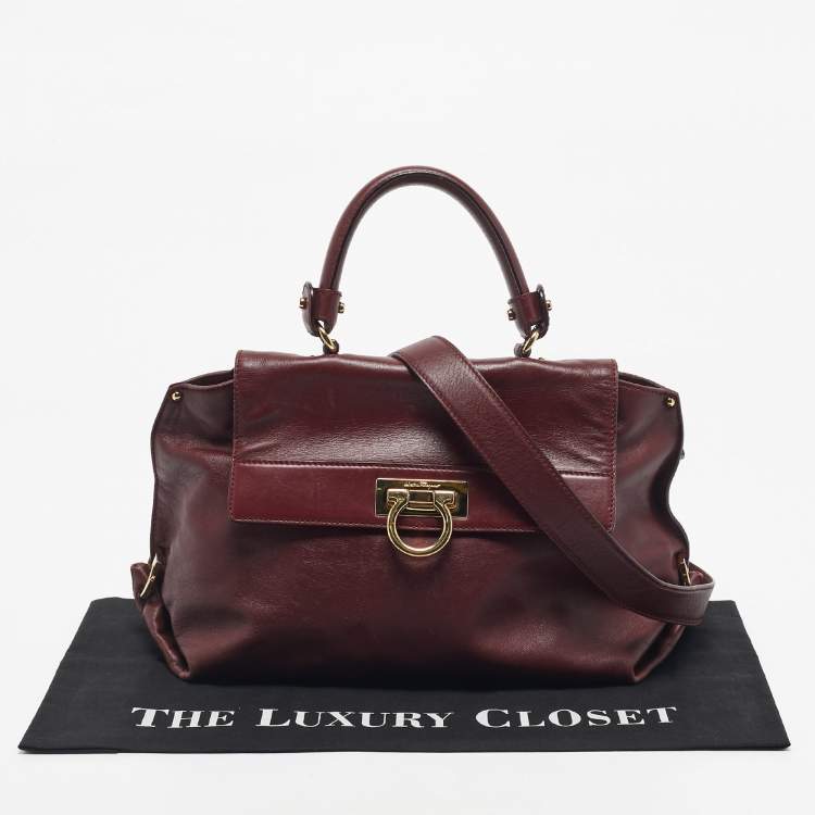 Pre Owned Salvatore Ferragamo Dark Red Leather Medium Sofia Top Handle Bag