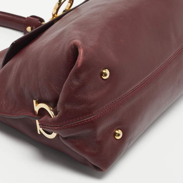 Pre Owned Salvatore Ferragamo Dark Red Leather Medium Sofia Top Handle Bag