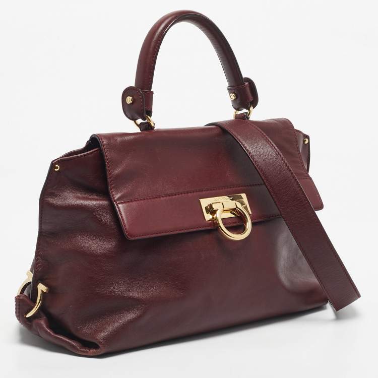 Pre Owned Salvatore Ferragamo Dark Red Leather Medium Sofia Top Handle Bag