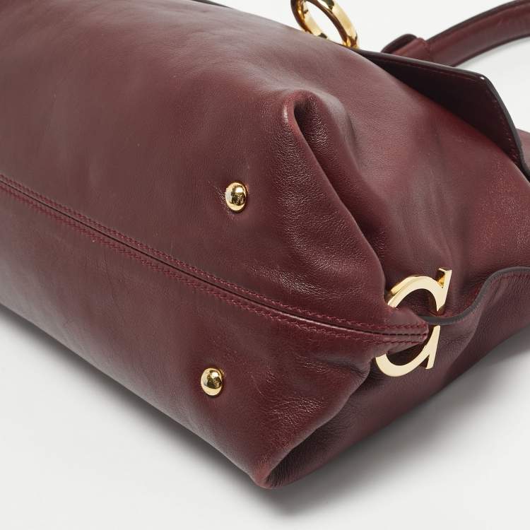 Pre Owned Salvatore Ferragamo Dark Red Leather Medium Sofia Top Handle Bag