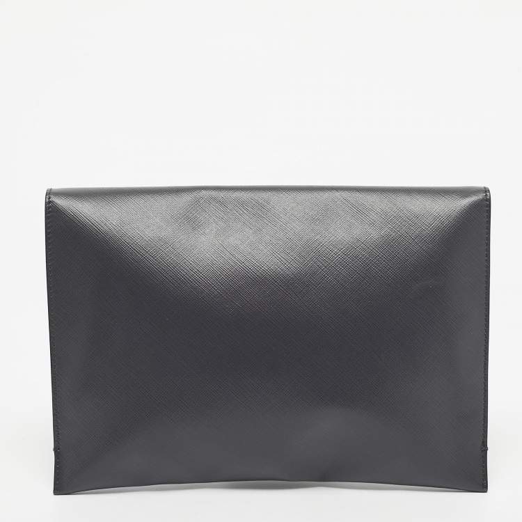 Pre Owned Salvatore Ferragamo Grey Leather Vara Bow Flat Clutch