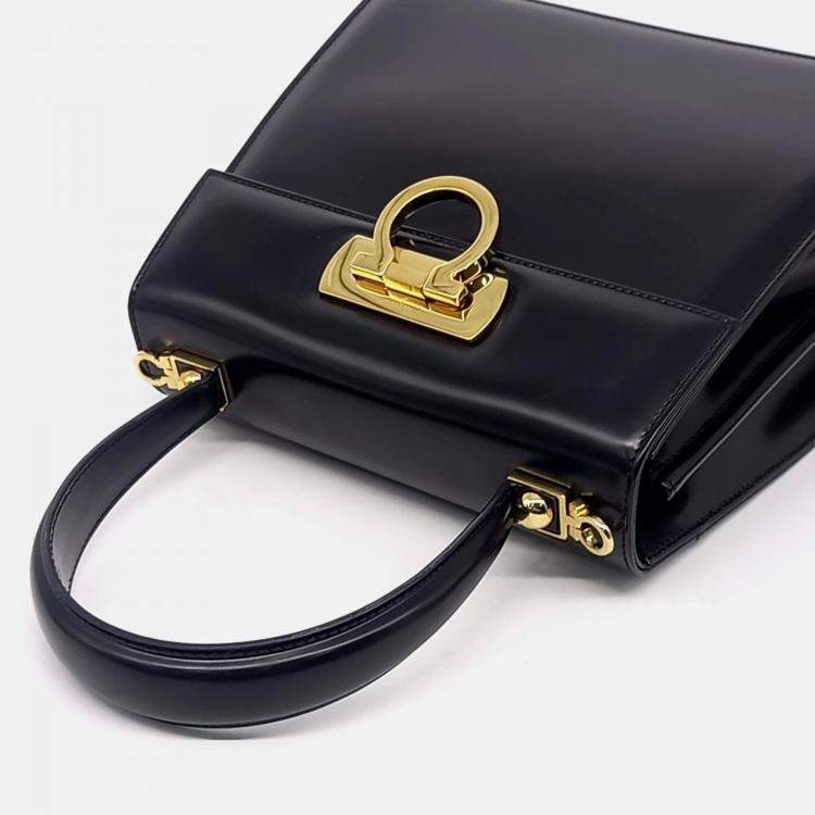 Pre Owned Salvatore Ferragamo Black Leather Medium Kelly Bag