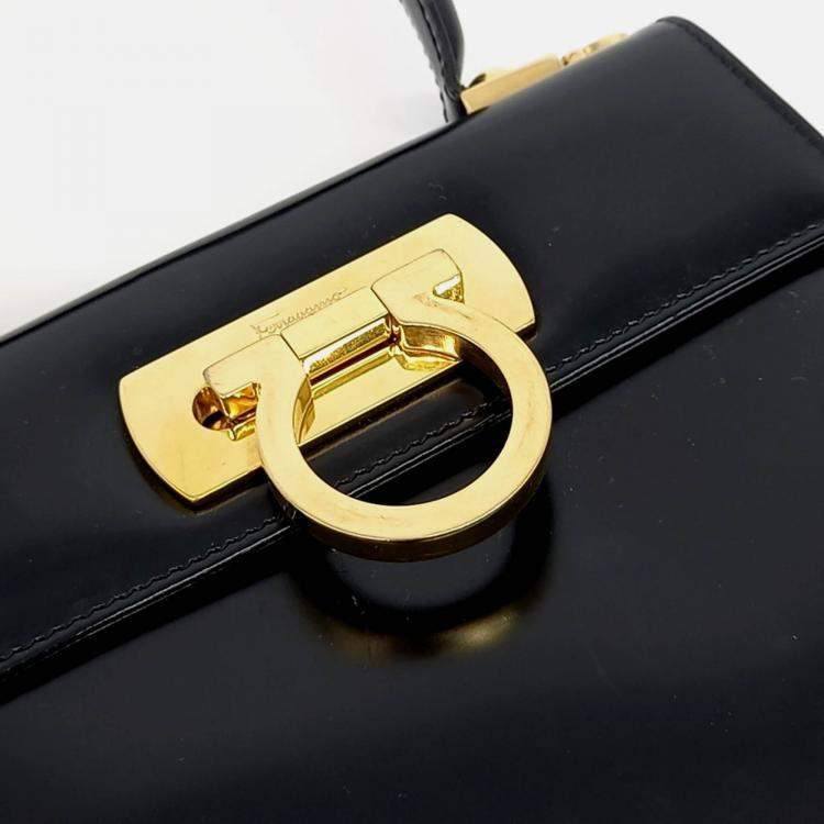 Pre Owned Salvatore Ferragamo Black Leather Kelly Bag Small