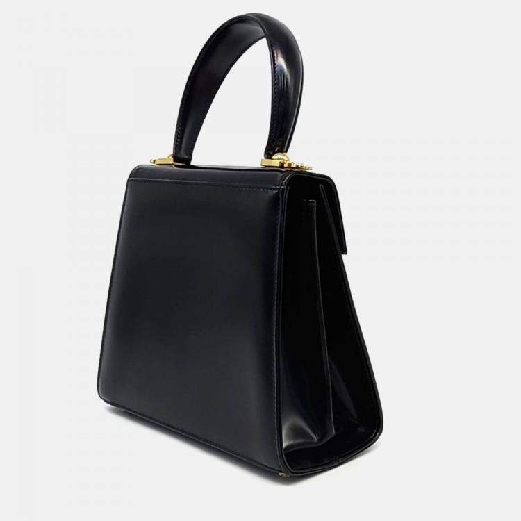 Pre Owned Salvatore Ferragamo Black Leather Kelly Bag Small