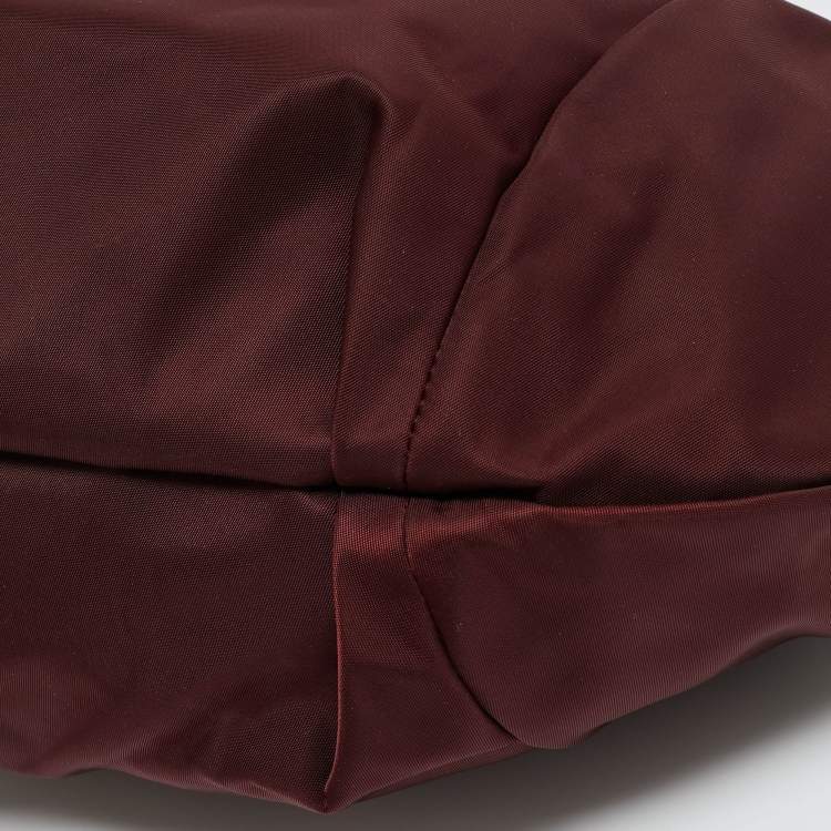 Pre Owned Salvatore Ferragamo Burgundy/Brown Nylon and Patent Leather Vara Bow Hobo