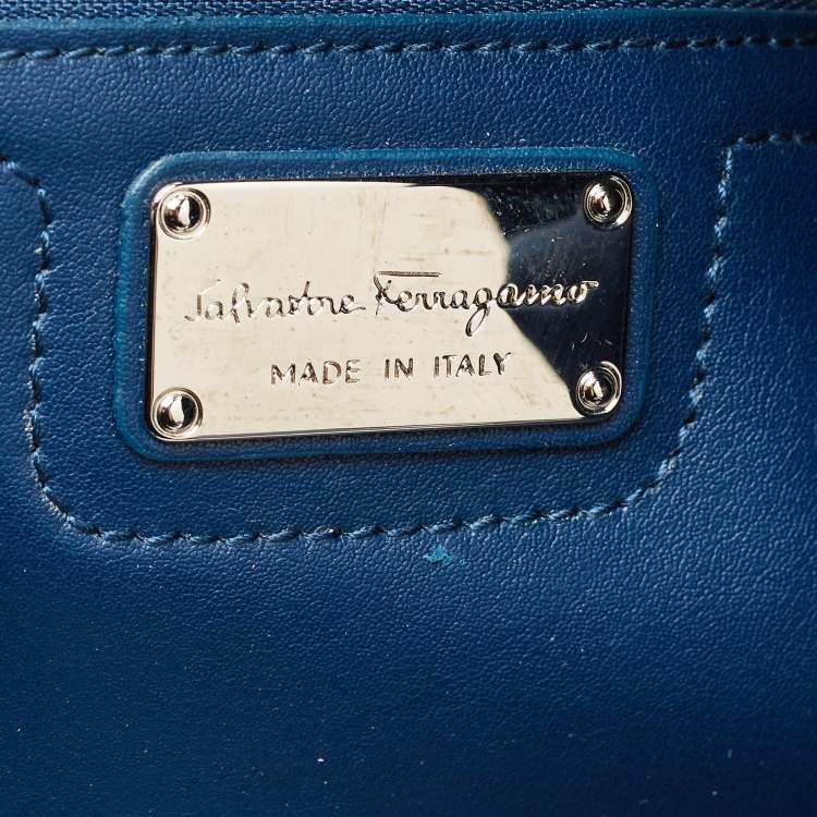 Pre Owned Salvatore Ferragamo Navy Blue Leather Nolita Tote