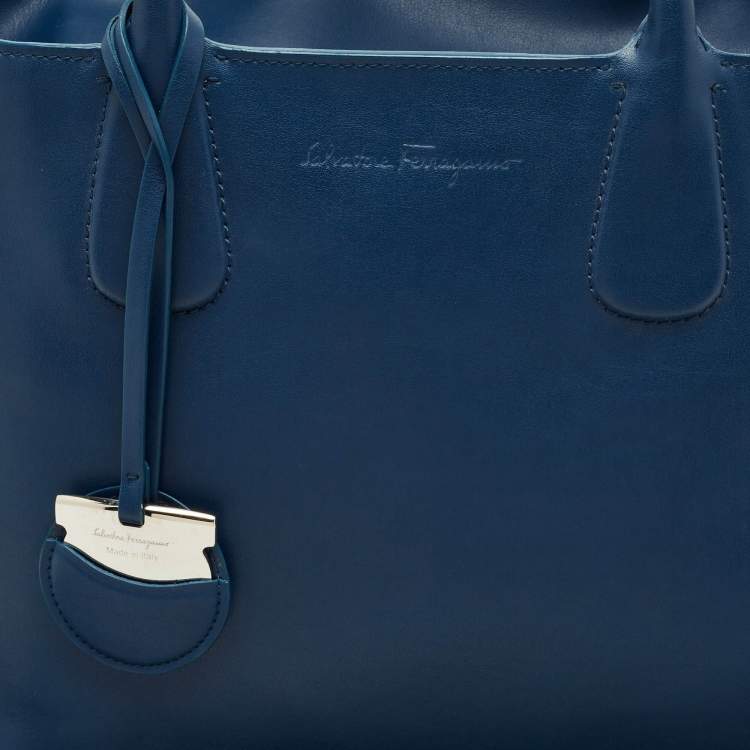Pre Owned Salvatore Ferragamo Navy Blue Leather Nolita Tote