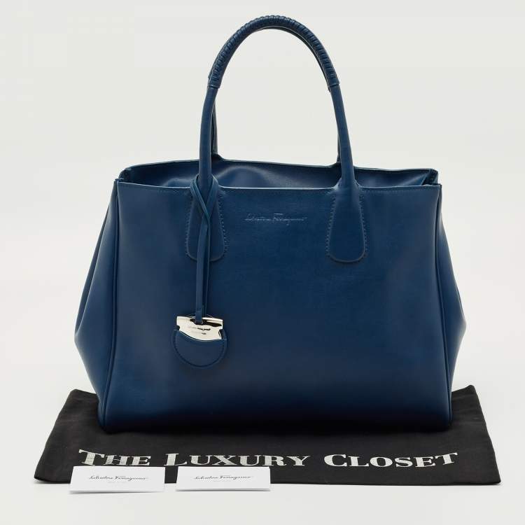 Pre Owned Salvatore Ferragamo Navy Blue Leather Nolita Tote