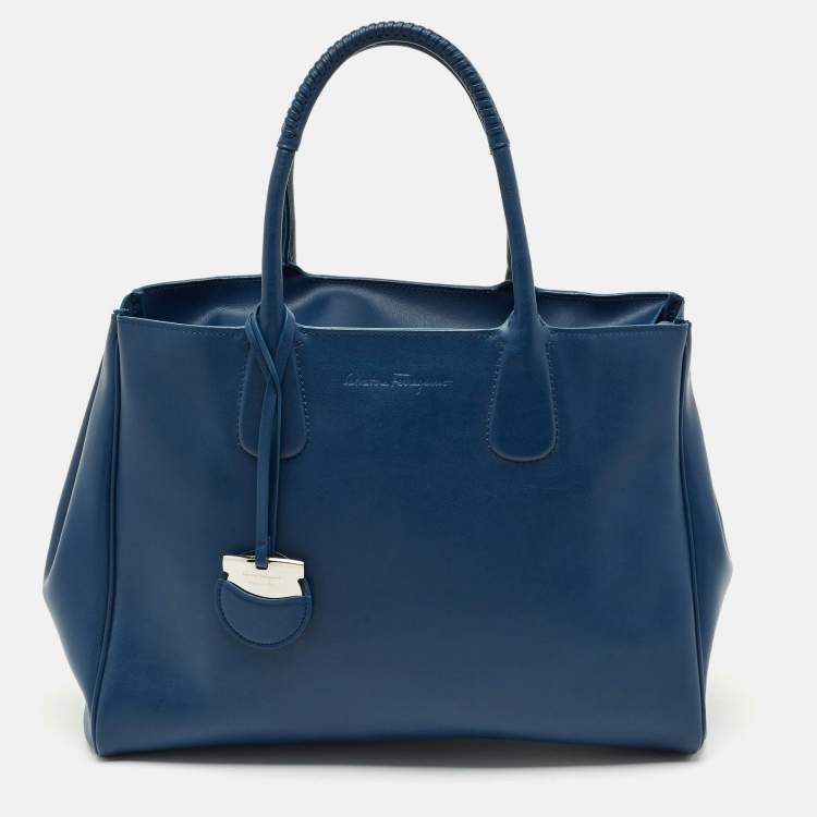 Pre Owned Salvatore Ferragamo Navy Blue Leather Nolita Tote