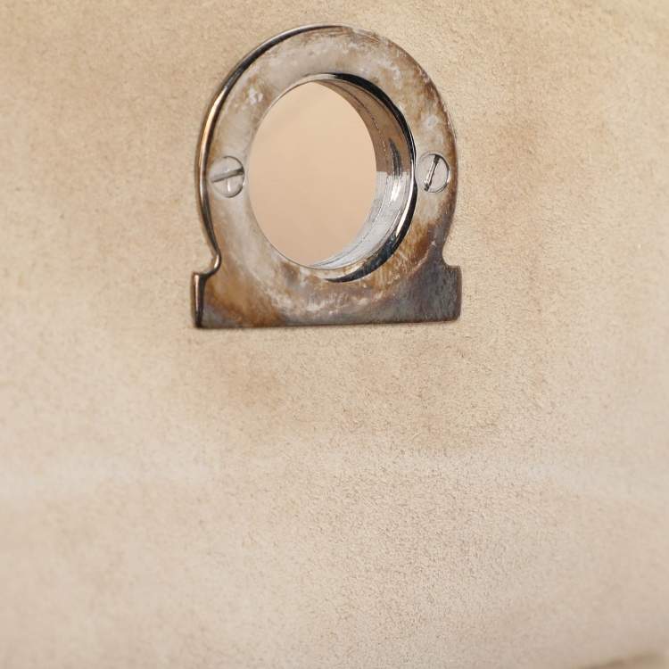 Pre Owned Salvatore Ferragamo Beige Leather and Suede Gancini Shoulder Bag