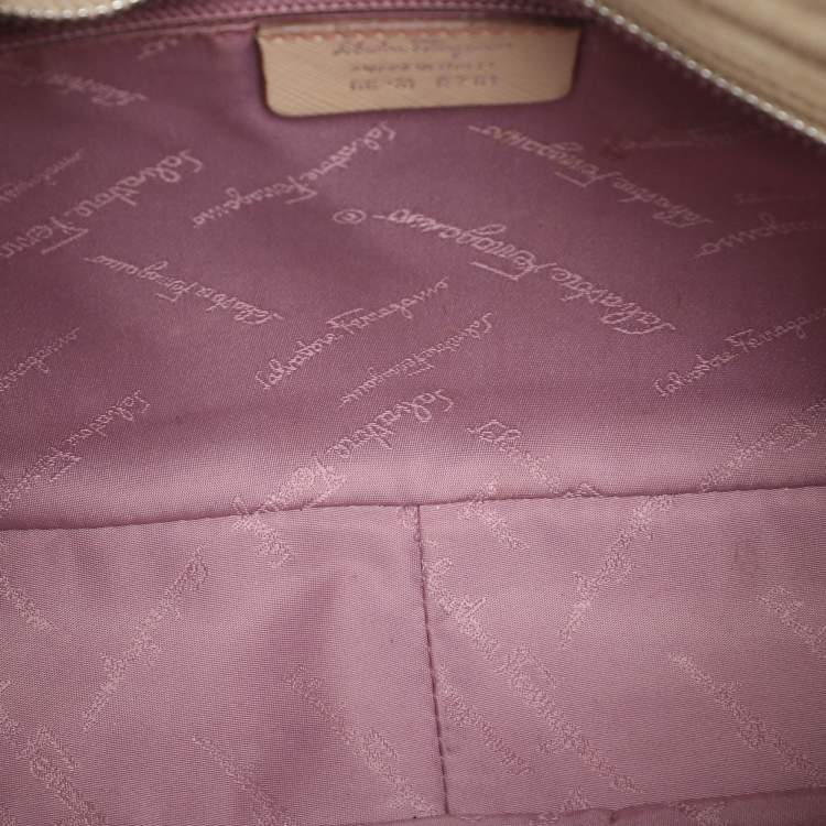 Pre Owned Salvatore Ferragamo Beige Leather and Suede Gancini Shoulder Bag