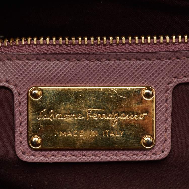 Pre Owned Salvatore Ferragamo Pink Saffiano Leather Vara Bow Chain Flap Shoulder Bag