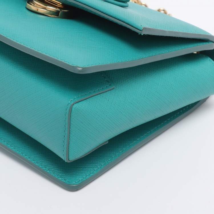 Pre Owned Salvatore Ferragamo Green Leather Mini Ginny Crossbody Bag