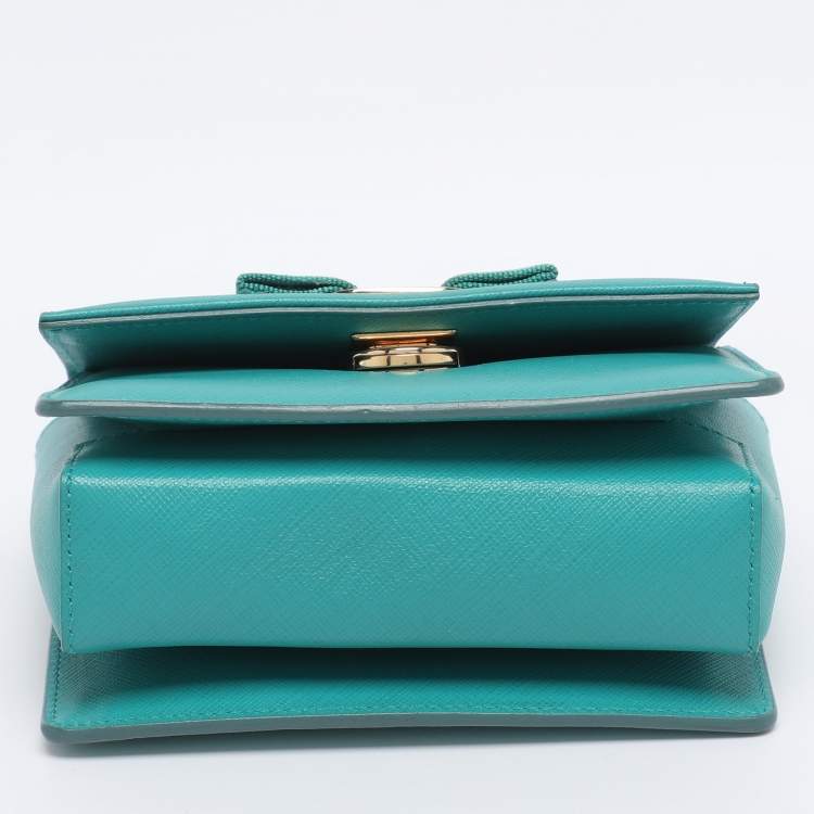 Pre Owned Salvatore Ferragamo Green Leather Mini Ginny Crossbody Bag