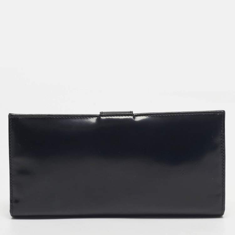 Pre Owned Salvatore Ferragamo Black Glossy Leather Gancini Continental Wallet