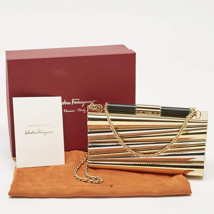 Pre Owned Salvatore Ferragamo x Sara Battaglia Gold/Silver Metal Sinila Clutch