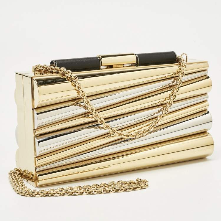 Pre Owned Salvatore Ferragamo x Sara Battaglia Gold/Silver Metal Sinila Clutch