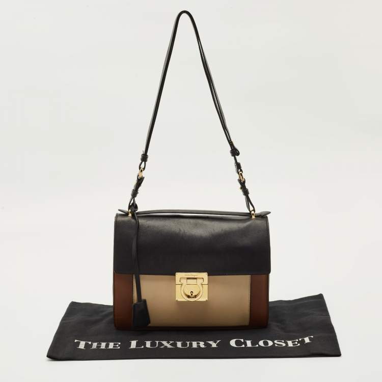 Pre Owned Salvatore Ferragamo Tricolor Leather Marisol Top Handle Bag