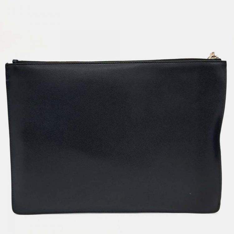 Pre Owned Salvatore Ferragamo Black Leather Gancini Clutch
