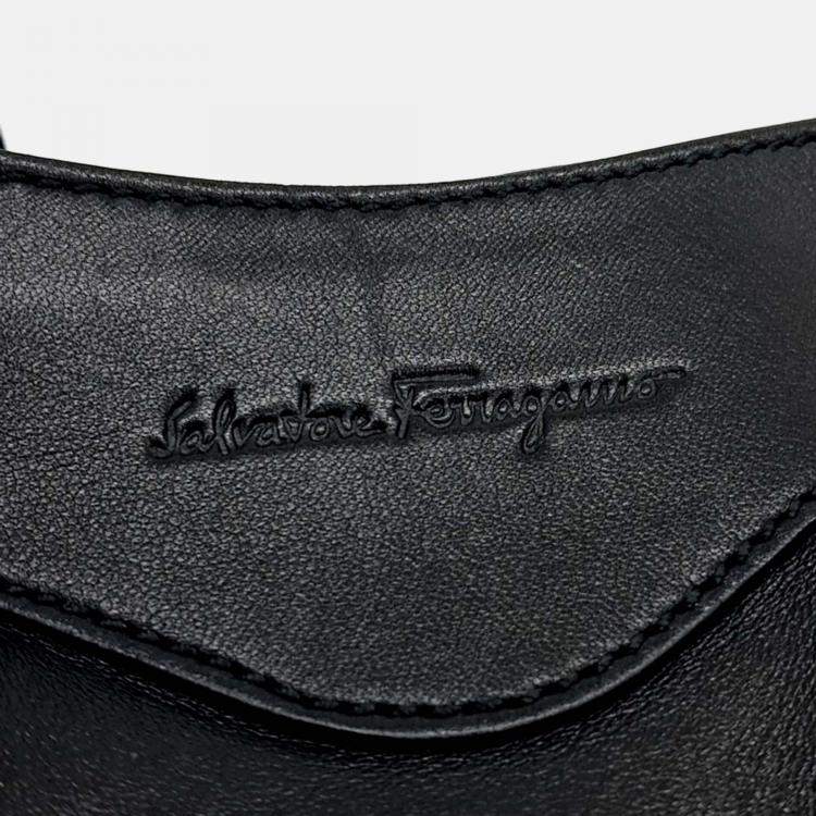 Pre Owned Salvatore Ferragamo Black Leather Bronze Shoulder Bag