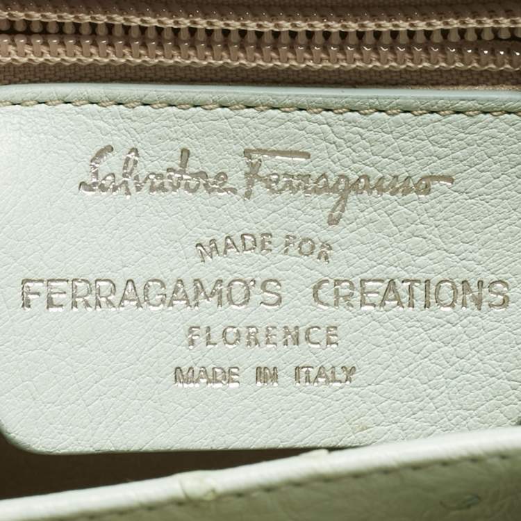 Pre Owned Salvatore Ferragamo Ghiacciaio Blue Aura Ostrich Small Iconic Top Handle Bag 