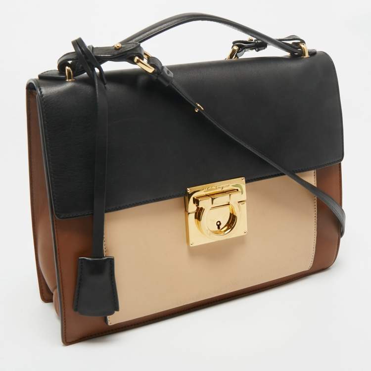 Pre Owned Salvatore Ferragamo Tricolor Leather Marisol Top Handle Bag