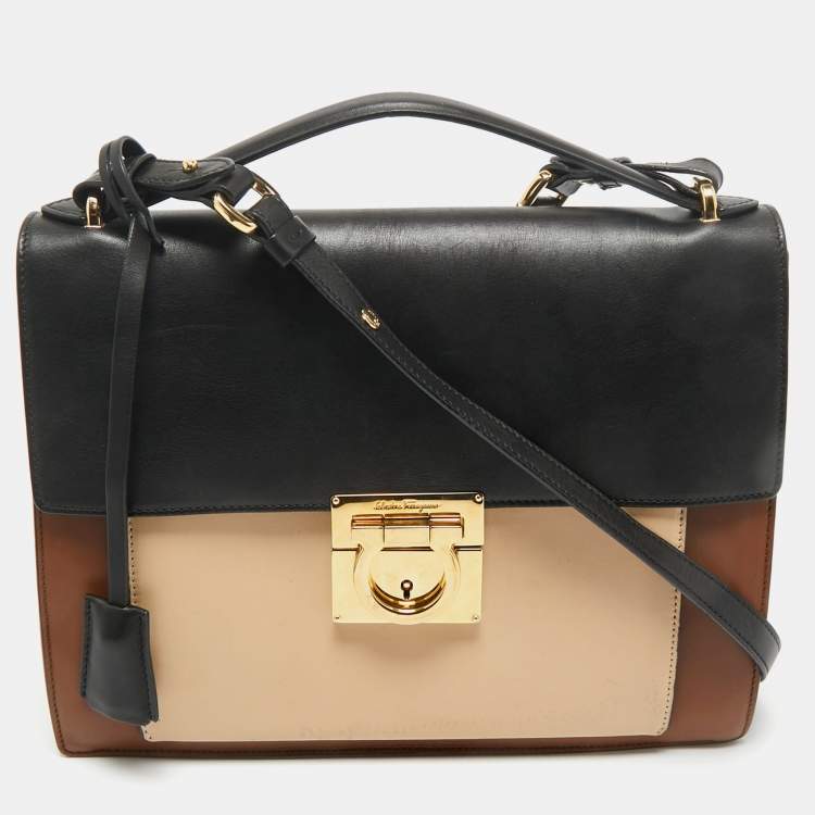 Pre Owned Salvatore Ferragamo Tricolor Leather Marisol Top Handle Bag