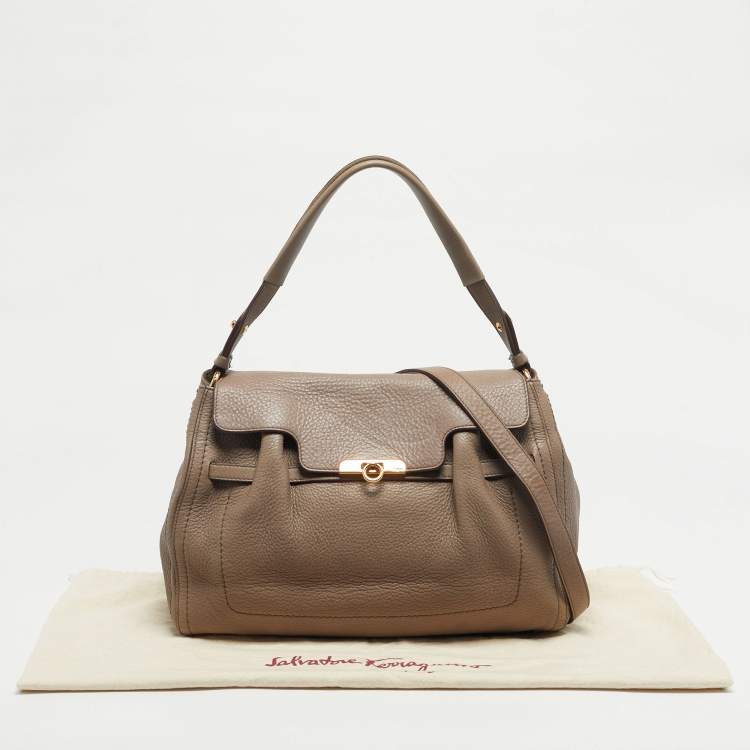 Pre Owned Salvatore Ferragamo Beige Leather Hortense Top Handle Bag