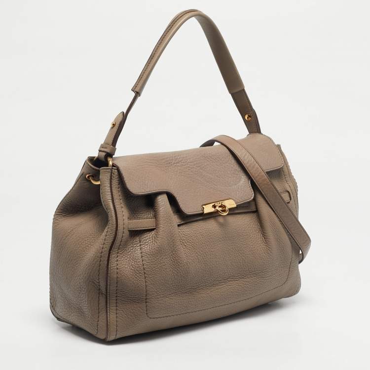 Pre Owned Salvatore Ferragamo Beige Leather Hortense Top Handle Bag