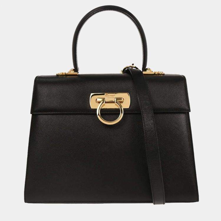 Pre Owned Salvatore Ferragamo Black Gancini 2way Handbag