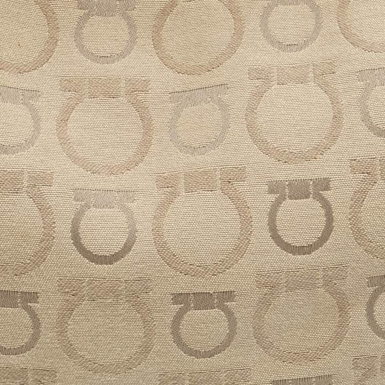 Pre Owned Salvatore Ferragamo Beige Gancini Printed Fabric and Leather Hobo