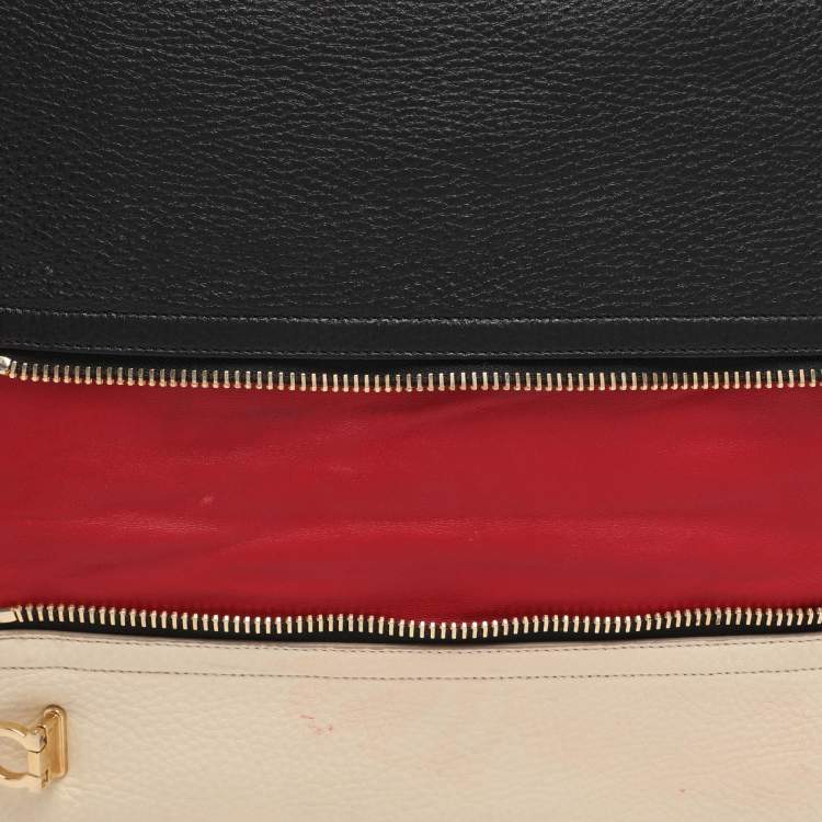 Pre Owned Salvatore Ferragamo Black/Cream Leather Zip Tote